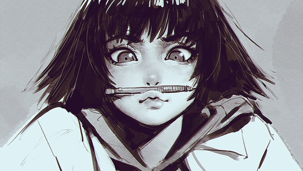 Ilya Kuvshinov, drawing, gray, monochrome HD wallpaper