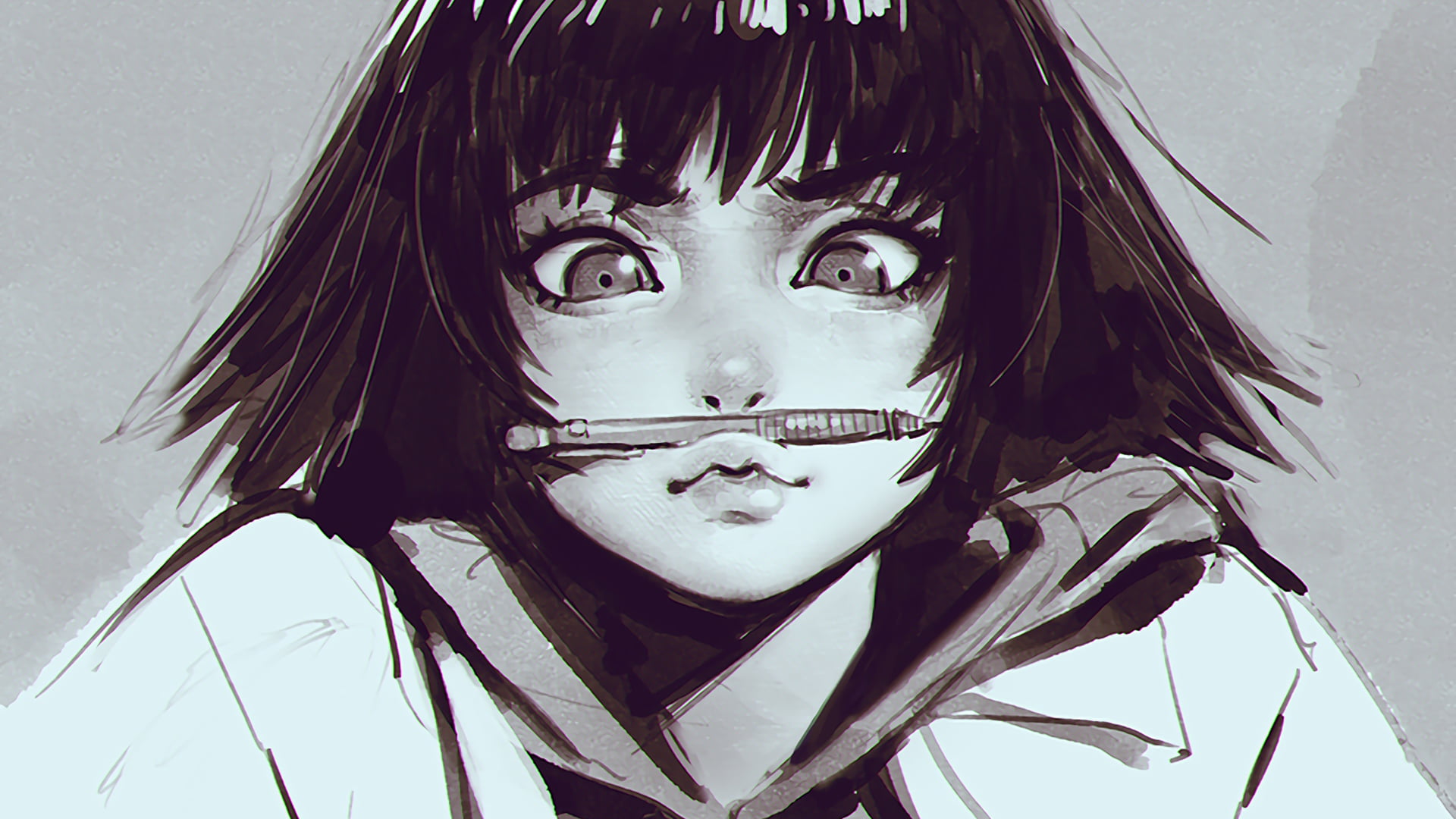 Ilya Kuvshinov, drawing, gray, monochrome