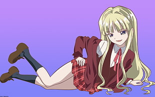 female anime character prone illustration HD wallpaper
