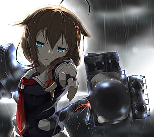 female anime character with brown hair digital wallpaper, Kantai Collection, Shigure (KanColle), blue eyes