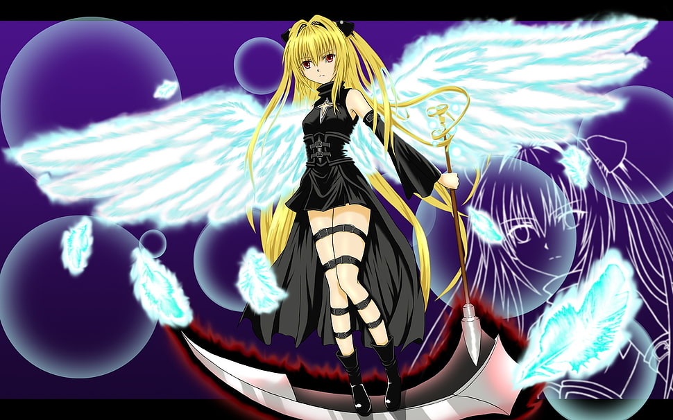 female angel anime character holding wand illustration HD wallpaper