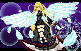 female angel anime character holding wand illustration