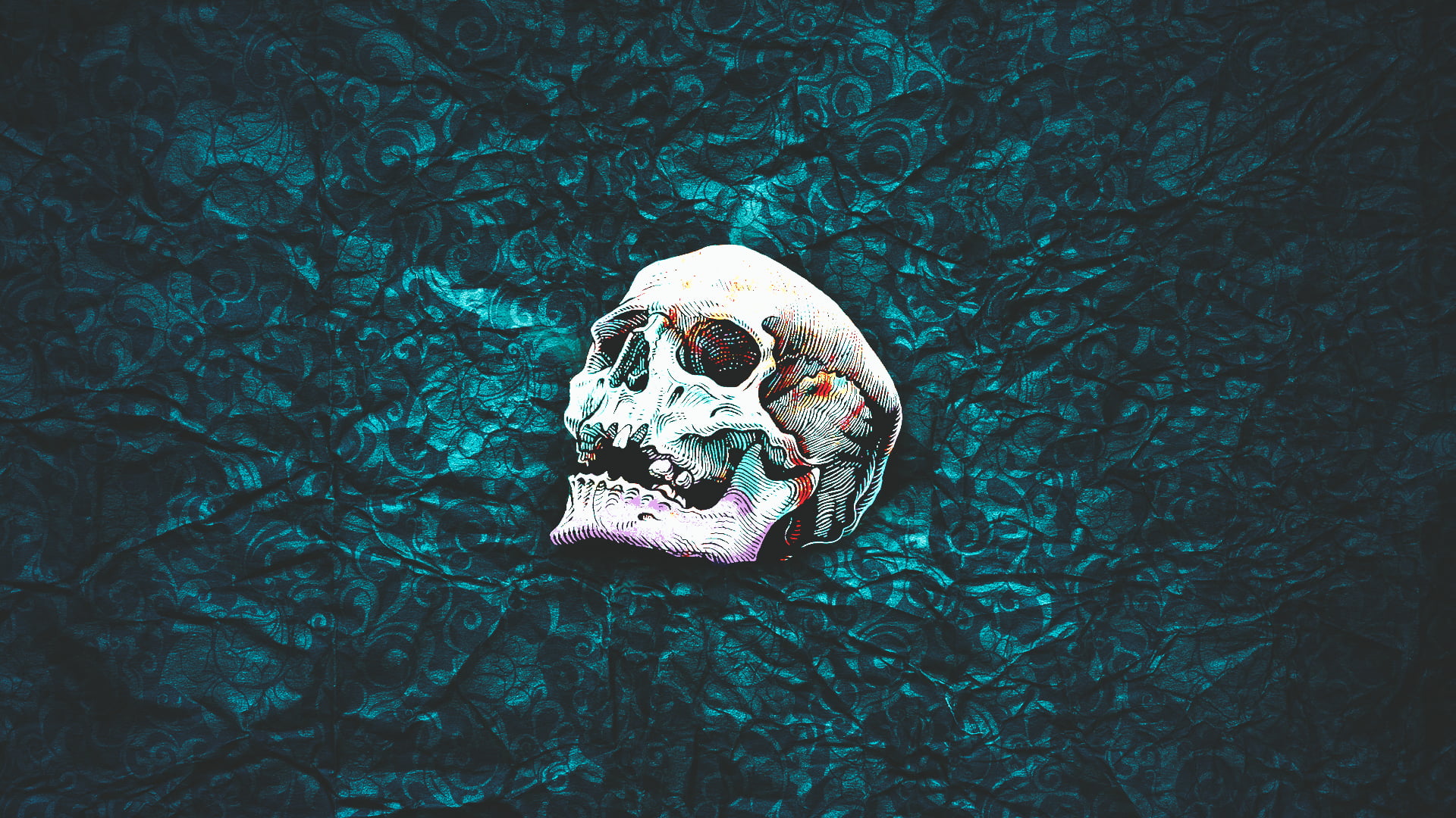 white skull painting, skull, pattern, abstract, simple background