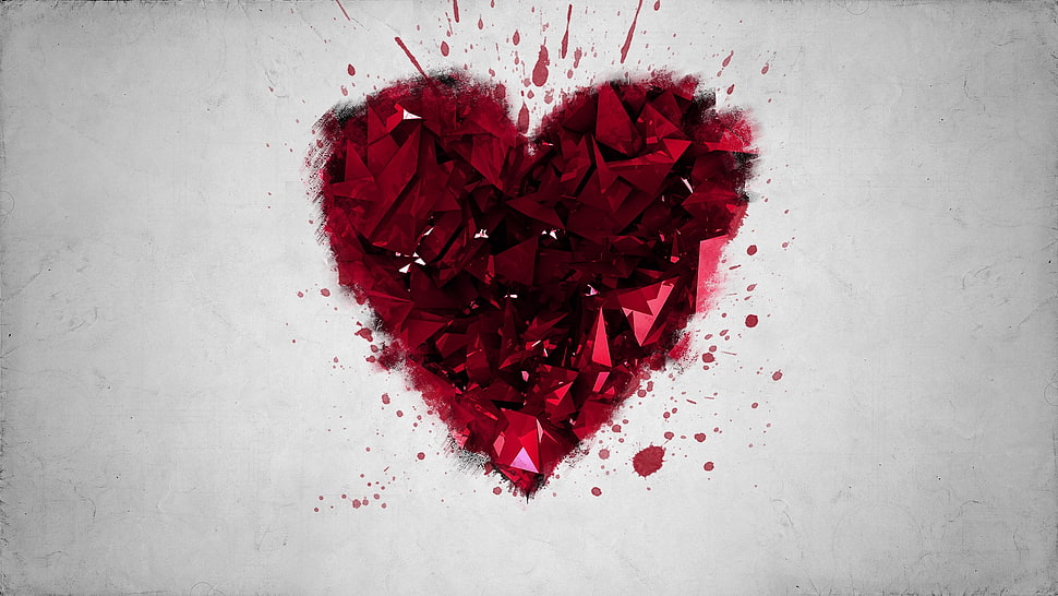 red heart wallpaper, heart, paint splatter, digital art, simple background HD wallpaper