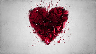 red heart wallpaper, heart, paint splatter, digital art, simple background