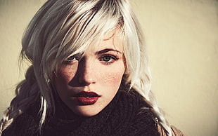 woman wearing red lipstick and black scarf
