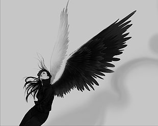 woman with black and white wings artwork