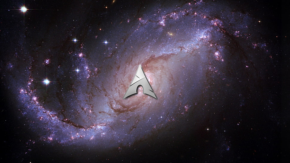 purple and black galaxy, Linux, Arch Linux, galaxy, universe HD wallpaper
