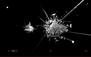 broken glass digital wallpaper, abstract, monochrome, black background
