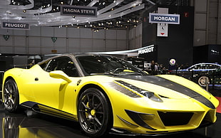 yellow and black sports coupe in building
