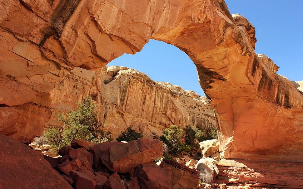 brown archway structure, rock, nature, landscape HD wallpaper