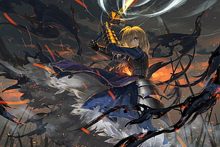 male character holding sword digital wallpaper, Saber, Fate Series