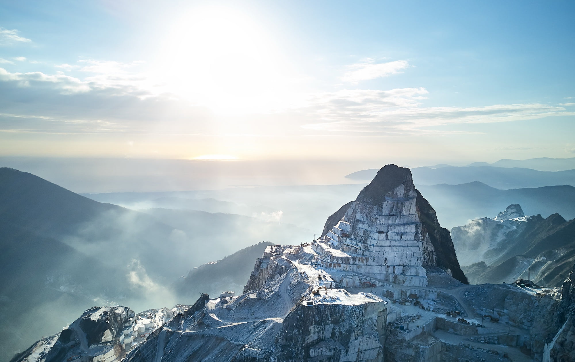 rock mountain, mountains, sky, Carrara Marble, blue