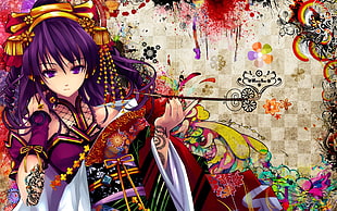 female animation character holding smoking pipe digital wallpaper, anime, yukata, Snyp, traditional clothing HD wallpaper