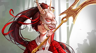 red-haired female character with mask