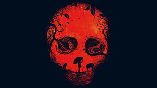 red and black skull digital artwork HD wallpaper