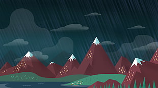 mountains under clouds illustration