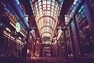 photo of inside of mall with clear glass ceiling and walls