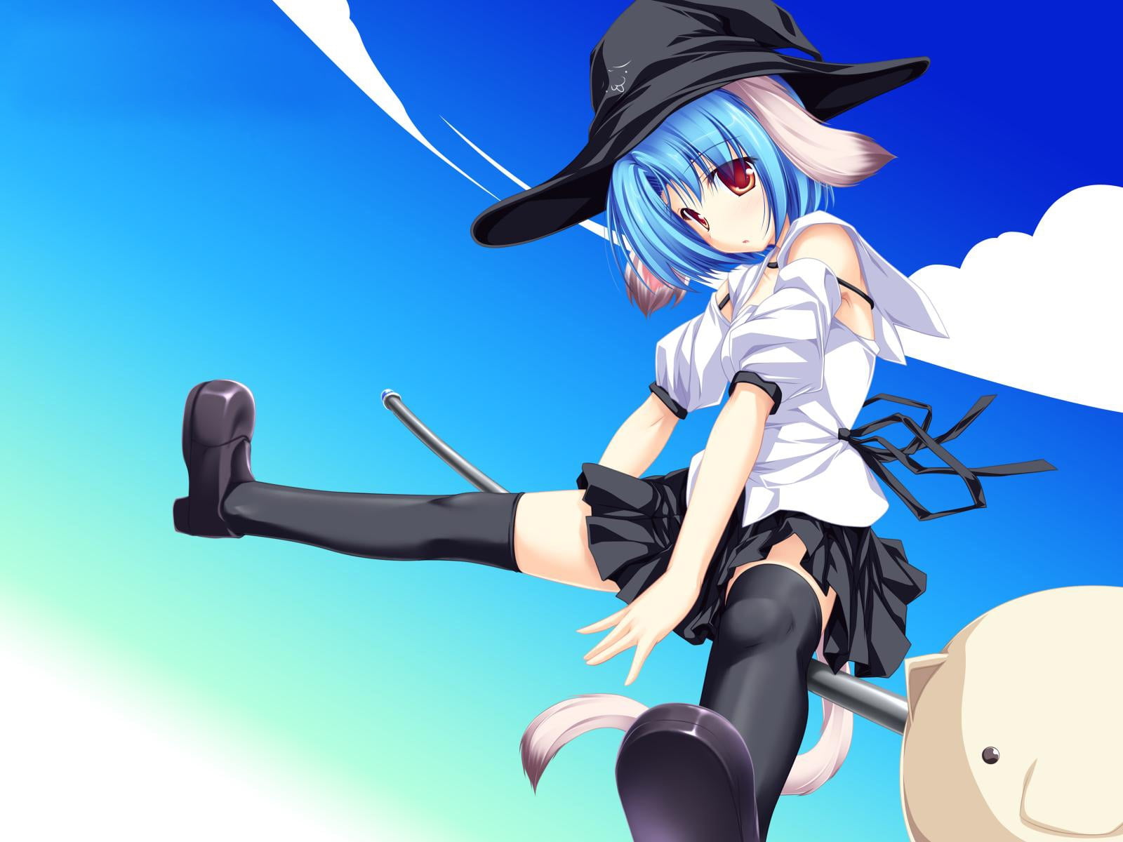 Blue-haired cartoon character in white and black mini dress and black witch  hat HD wallpaper | Wallpaper Flare