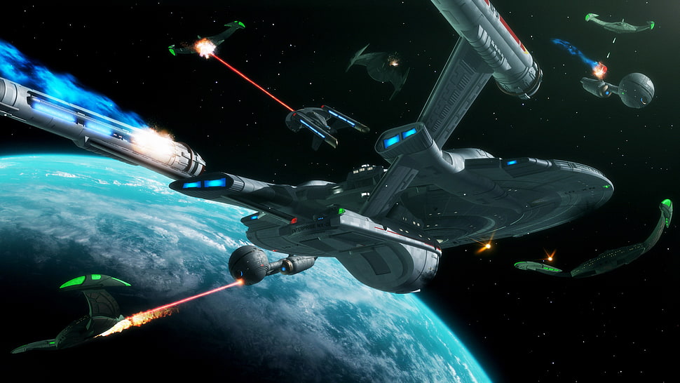 gray space ship, Star Trek, USS Enterprise (spaceship), space, battle HD wallpaper