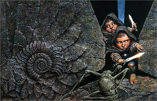 dwarfs between stones artwork, Oscar Chichoni , artwork, The Lord of the Rings, fantasy art