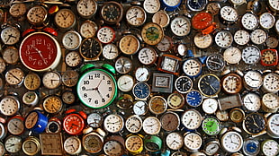 assorted analog clocks, pattern, texture, time, clocks