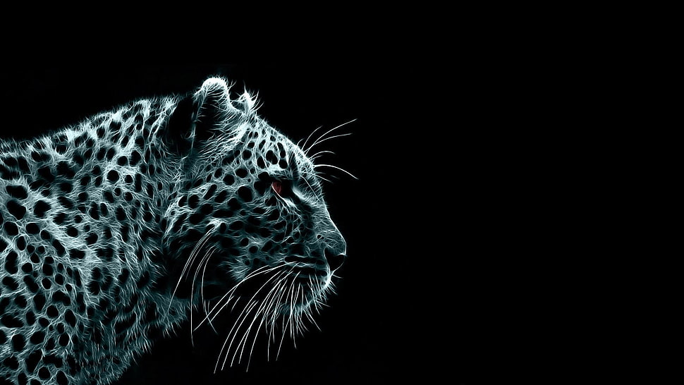 grayscale leopard illustration, nature, animals, big cats, digital art HD wallpaper