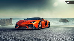 orange Lamborghini sports coupe, Lamborghini, Lamborghini Aventador, car, Super Car 