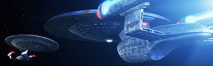 gray spaceship movie clip, Star Trek, USS Enterprise (spaceship), dual monitors, multiple display HD wallpaper