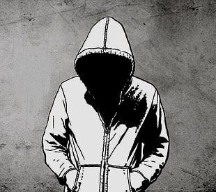 grayscale photo of hoodie, monochrome, hoods, simple background, artwork