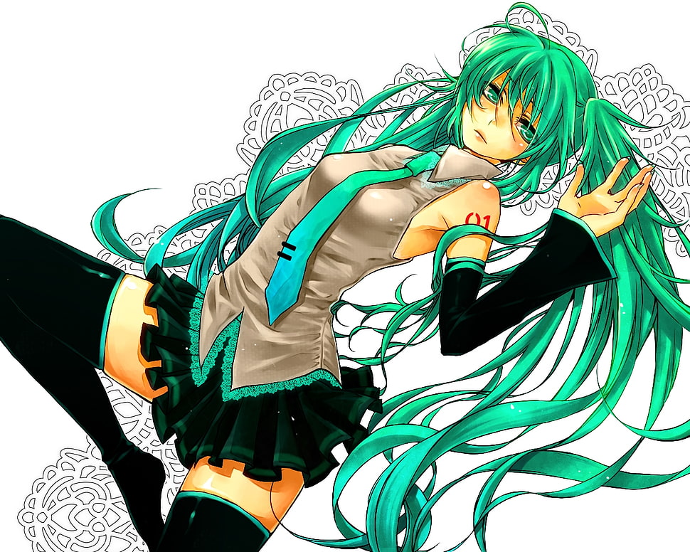 green hair anime girl illustration HD wallpaper