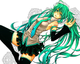 green hair anime girl illustration
