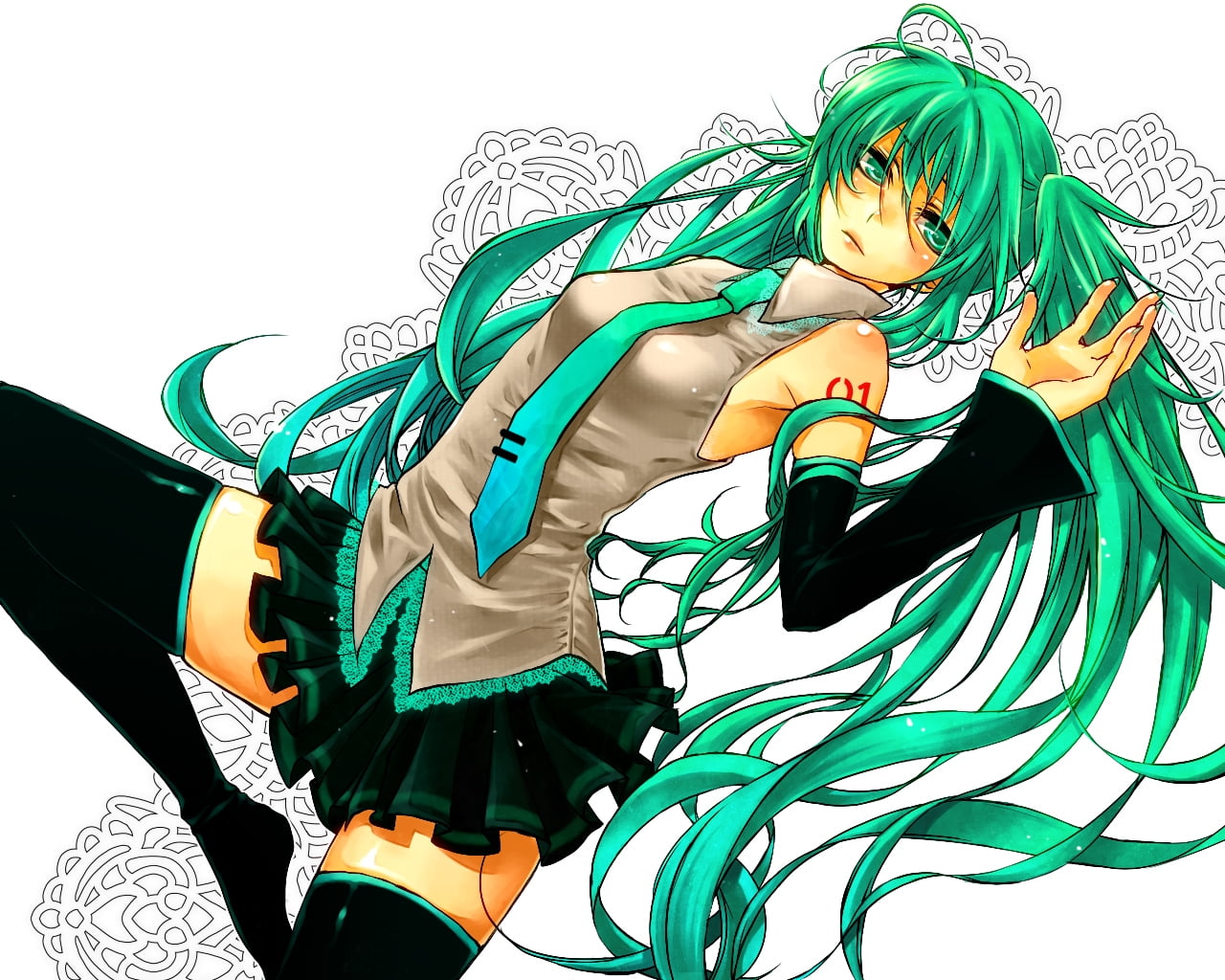green hair anime girl illustration