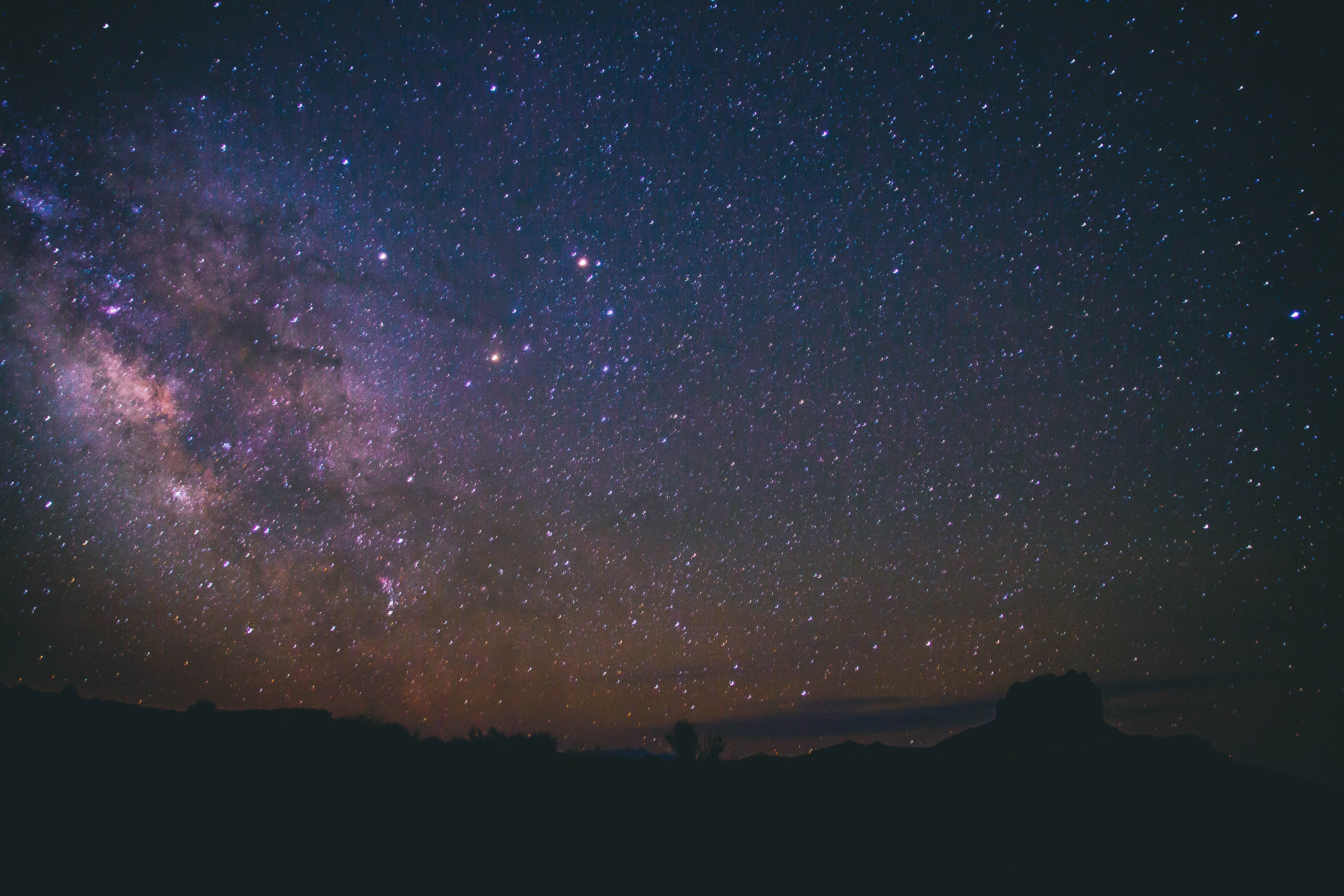 silhouette of mountains, Starry sky, Universe, Galaxy