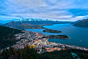 orange, blue, and red City lights, queenstown HD wallpaper
