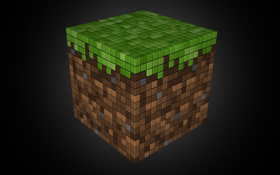 brown and green Minecraft cube HD wallpaper