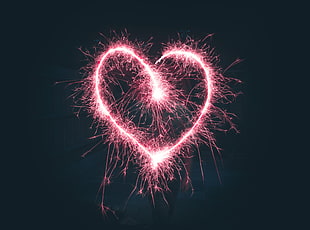 pink heart shaped fireworks HD wallpaper