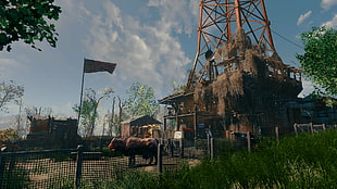 transmission tower, Fallout 4, Xbox One, Abernathy Farm, farm HD wallpaper