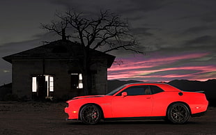 red Chevrolet Camaro coupe, Dodge Challenger SRT, Dodge Challenger, Dodge