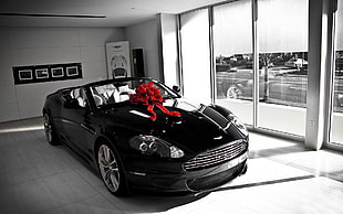 black Aston Martin convertible coupe, Aston Martin DB9 Volante, car