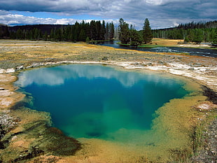 blue lagoon, Yellowstone National Park, Morning Glory Pool, hot spring, river