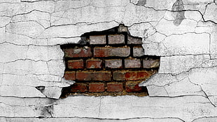 break gray wall, cracked, bricks, broken