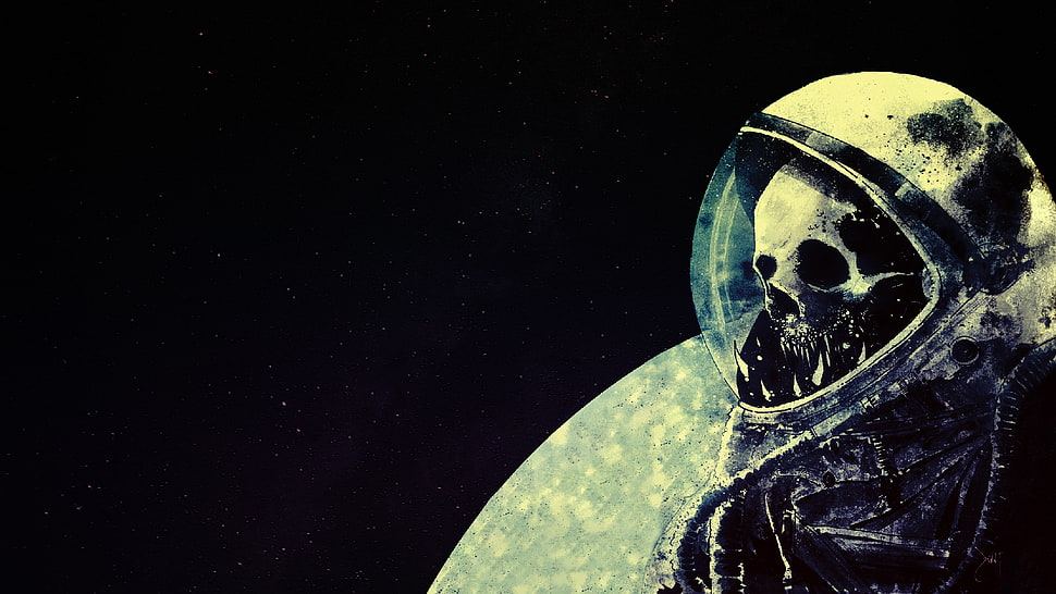 white astronaut helmet, space, skull, astronaut, death HD wallpaper