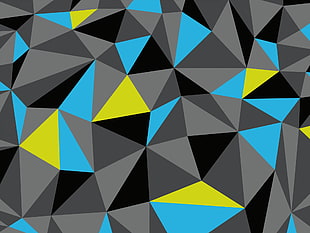 gray, blue, and yellow digital wallpaper, low poly, abstract