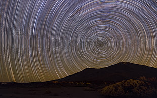 brown mountain, astronomy, stars, landscape, space