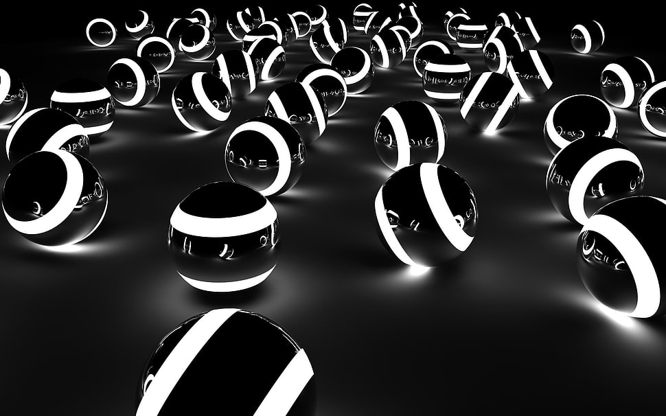black-and-white LED balls, dark, lights HD wallpaper