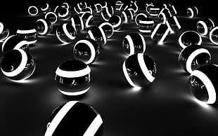 black-and-white LED balls, dark, lights
