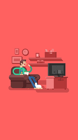 man watching TV illustration, minimalism