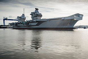 white aircraft carrier, HMS Queen Elizabeth, vehicle, military