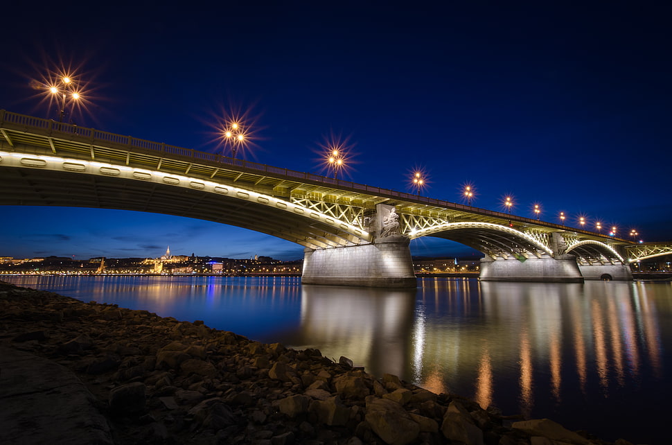 led lighted bridge during night time, margaret bridge HD wallpaper